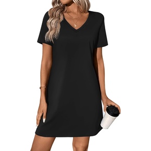 image:imageEkouaer Cotton Nightgowns for Women Short Sleeve Womens Nightgown V Neck Sleep Shirts for Women Soft Sleepwear SXXXLBlack