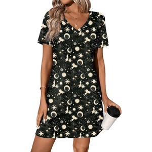image:imageEkouaer Cotton Nightgowns for Women Short Sleeve Womens Nightgown V Neck Sleep Shirts for Women Soft Sleepwear SXXXLBlack Moon
