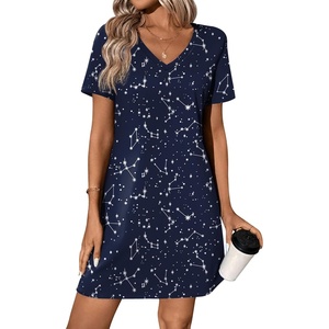 image:imageEkouaer Cotton Nightgowns for Women Short Sleeve Womens Nightgown V Neck Sleep Shirts for Women Soft Sleepwear SXXXLBlack Star
