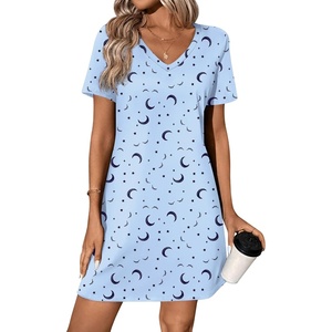 image:imageEkouaer Cotton Nightgowns for Women Short Sleeve Womens Nightgown V Neck Sleep Shirts for Women Soft Sleepwear SXXXLBlue Moon