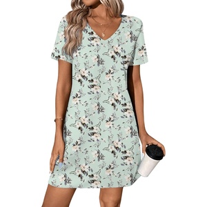 image:imageEkouaer Cotton Nightgowns for Women Short Sleeve Womens Nightgown V Neck Sleep Shirts for Women Soft Sleepwear SXXXLGreen Floral