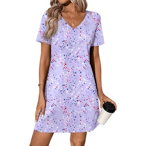 image:imageEkouaer Cotton Nightgowns for Women Short Sleeve Womens Nightgown V Neck Sleep Shirts for Women Soft Sleepwear SXXXLHeart Print Purple