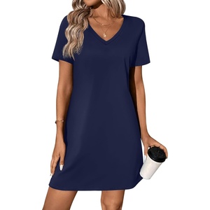 image:imageEkouaer Cotton Nightgowns for Women Short Sleeve Womens Nightgown V Neck Sleep Shirts for Women Soft Sleepwear SXXXLNavy Blue