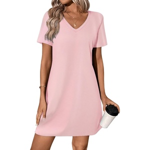 image:imageEkouaer Cotton Nightgowns for Women Short Sleeve Womens Nightgown V Neck Sleep Shirts for Women Soft Sleepwear SXXXLPink