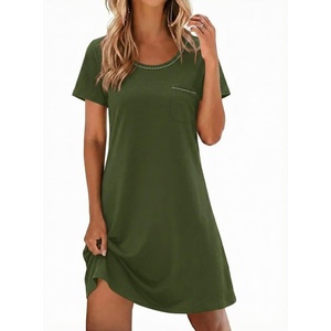image:imageEkouaer Cotton Nightgowns for Women Soft Sleep Shirt with Pocket Short Sleeve Crewneck Nightshirts SXXLArmy Green