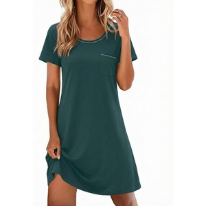 image:imageEkouaer Cotton Nightgowns for Women Soft Sleep Shirt with Pocket Short Sleeve Crewneck Nightshirts SXXLBlue Green