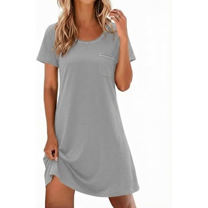 image:imageEkouaer Cotton Nightgowns for Women Soft Sleep Shirt with Pocket Short Sleeve Crewneck Nightshirts SXXLLight Grey