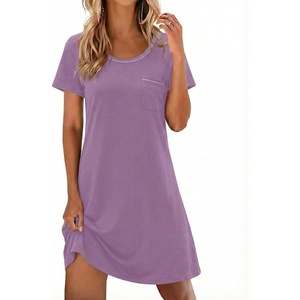 image:imageEkouaer Cotton Nightgowns for Women Soft Sleep Shirt with Pocket Short Sleeve Crewneck Nightshirts SXXLLilac