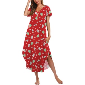 image:imageEkouaer Long Nightgowns for Women Button Night Gowns Short Sleeve Sleepwear Full Length Sleep Shirts With Pockets S2XLChristmas Elk