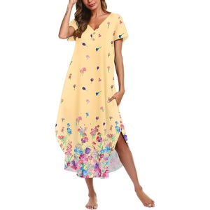 image:imageEkouaer Long Nightgowns for Women Button Night Gowns Short Sleeve Sleepwear Full Length Sleep Shirts With Pockets S2XLRose Red Flower