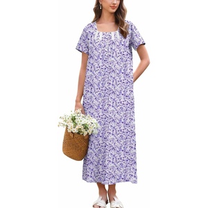 image:imageEkouaer Long Nightgowns for Women Cotton Nightgown Short Sleeve Sleepdress with Pockets Full Length SleepshirtPurple Polka Dots