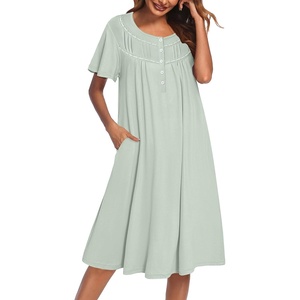 image:imageEkouaer Moo Moos for Women House Dress with Pockets Short Sleeve Mumu Dress Button Down Nightgown Soft Sleepwear SXXXLLight Green