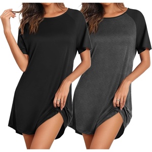 image:imageEkouaer Nightgowns for Women 2 Pack Bamboo Viscose Sleep Shirts Short Sleeve Nightshirt Comfy Sleepdress Soft SleepwearBlackDark Grey