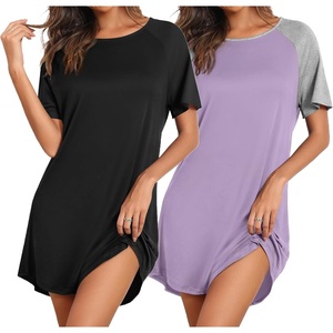 image:imageEkouaer Nightgowns for Women 2 Pack Bamboo Viscose Sleep Shirts Short Sleeve Nightshirt Comfy Sleepdress Soft SleepwearBlackLilac