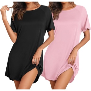 image:imageEkouaer Nightgowns for Women 2 Pack Bamboo Viscose Sleep Shirts Short Sleeve Nightshirt Comfy Sleepdress Soft SleepwearBlackPink