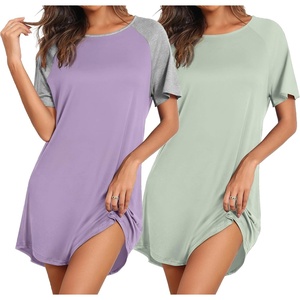image:imageEkouaer Nightgowns for Women 2 Pack Bamboo Viscose Sleep Shirts Short Sleeve Nightshirt Comfy Sleepdress Soft SleepwearLilacLight Green
