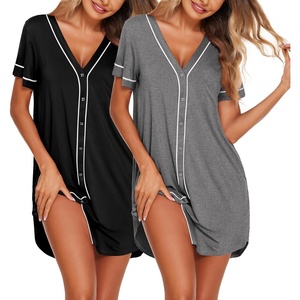 image:imageEkouaer Nightgowns for Women 2 Pack Button Down Sleep Shirts Short Sleeve Night Shirts V Neck Sleepwear Soft Pajama DressBlackGrey