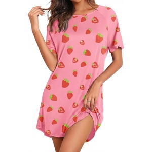 image:imageEkouaer Nightgowns for Women Bamboo Viscose Night Gown Short Sleeve Sleep Shirt Cooling Nightshirt Soft Sleepwear SXXXLPink Strawberry