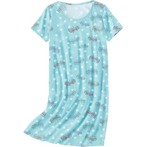 image:imageEkouaer Nightgowns for Women Cotton Sleepshirts Short Sleeve Nightshirt Tshirt Night Gown Casual Sleepdress Comfy NightdressBlue Butterfly