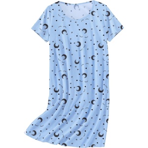 image:imageEkouaer Nightgowns for Women Cotton Sleepshirts Short Sleeve Nightshirt Tshirt Night Gown Casual Sleepdress Comfy NightdressBlue Moon
