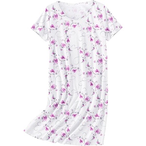 image:imageEkouaer Nightgowns for Women Cotton Sleepshirts Short Sleeve Nightshirt Tshirt Night Gown Casual Sleepdress Comfy NightdressFloral Purple White