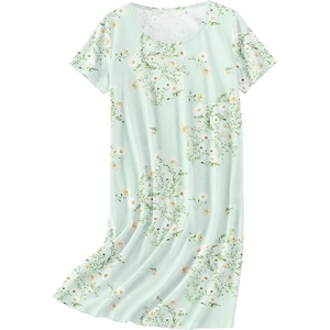 image:imageEkouaer Nightgowns for Women Cotton Sleepshirts Short Sleeve Nightshirt Tshirt Night Gown Casual Sleepdress Comfy NightdressLight Green Floral