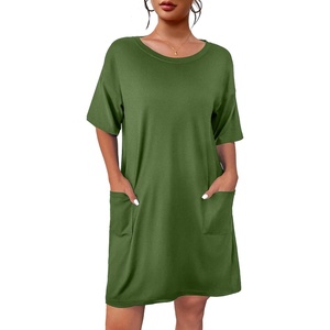 image:imageEkouaer Sleep Shirts for Women Nightgown Short Sleeves T shirt Night Dress Round Neck Womans Nightgown with Pocket SXXLArmy Green