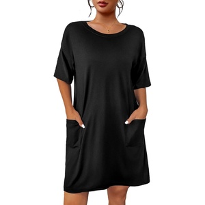 image:imageEkouaer Sleep Shirts for Women Nightgown Short Sleeves T shirt Night Dress Round Neck Womans Nightgown with Pocket SXXLBlack