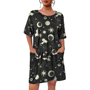 image:imageEkouaer Sleep Shirts for Women Nightgown Short Sleeves T shirt Night Dress Round Neck Womans Nightgown with Pocket SXXLBlack Moon Star
