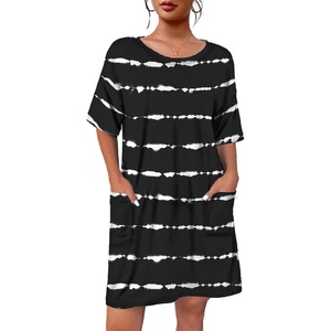 image:imageEkouaer Sleep Shirts for Women Nightgown Short Sleeves T shirt Night Dress Round Neck Womans Nightgown with Pocket SXXLBlack Stripe