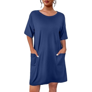 image:imageEkouaer Sleep Shirts for Women Nightgown Short Sleeves T shirt Night Dress Round Neck Womans Nightgown with Pocket SXXLBlue