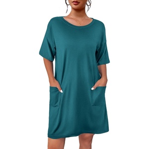 image:imageEkouaer Sleep Shirts for Women Nightgown Short Sleeves T shirt Night Dress Round Neck Womans Nightgown with Pocket SXXLBlue Green
