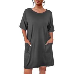 image:imageEkouaer Sleep Shirts for Women Nightgown Short Sleeves T shirt Night Dress Round Neck Womans Nightgown with Pocket SXXLGrey