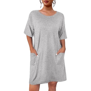 image:imageEkouaer Sleep Shirts for Women Nightgown Short Sleeves T shirt Night Dress Round Neck Womans Nightgown with Pocket SXXLLight Grey