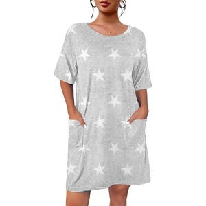 image:imageEkouaer Sleep Shirts for Women Nightgown Short Sleeves T shirt Night Dress Round Neck Womans Nightgown with Pocket SXXLLight Grey Star