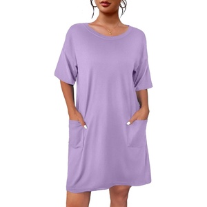 image:imageEkouaer Sleep Shirts for Women Nightgown Short Sleeves T shirt Night Dress Round Neck Womans Nightgown with Pocket SXXLLilac