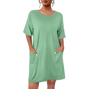 image:imageEkouaer Sleep Shirts for Women Nightgown Short Sleeves T shirt Night Dress Round Neck Womans Nightgown with Pocket SXXLMint Green