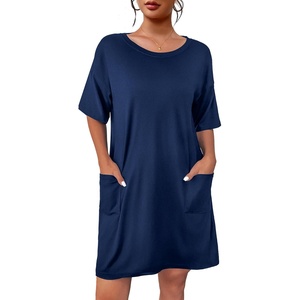 image:imageEkouaer Sleep Shirts for Women Nightgown Short Sleeves T shirt Night Dress Round Neck Womans Nightgown with Pocket SXXLNavy Blue