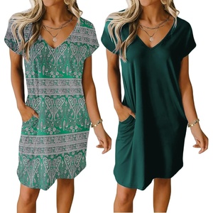 image:imageEkouaer Womens 2 Pack Nightgown V Neck Sleepshirt Short Sleeve Nightshirt PlainFloral Pajama Dress with PocketsGreengreen Print