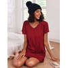 image:imageEkouaer 2 Pack Womens Nightgown Short Sleeve Nightshirts Comfy Soft Pajama Sleep DressBlackwine Red