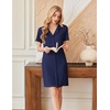 image:imageEkouaer Nightgowns for Women Button Down Night Gowns Short Sleeve Sleep Shirts V Neck Night Shirts Soft SleepwearNavy Blue