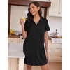 image:imageEkouaer Nightgowns for Women Button Down V Neck Sleepshirt Short Sleeve Nursing Dress SXXLBlack