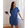image:imageEkouaer Nightgowns for Women Button Down V Neck Sleepshirt Short Sleeve Nursing Dress SXXLBlue