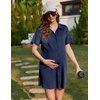 image:imageEkouaer Nightgowns for Women Button Down V Neck Sleepshirt Short Sleeve Nursing Dress SXXLNavy Blue