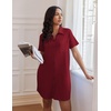image:imageEkouaer Nightgowns for Women Button Down V Neck Sleepshirt Short Sleeve Nursing Dress SXXLWine Red