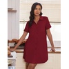 image:imageEkouaer Nightgowns for Women Button Down V Neck Sleepshirt Short Sleeve Nursing Dress SXXLWine Red