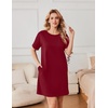 image:imageEkouaer Nightgowns for Women Cotton Sleep Shirts Tshirt Nightshirt Casual Sleepdress Pullover Dress with Pockets S3XLWine Red