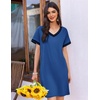 image:imageEkouaer Womens Nightgown Short Sleeve Sleepshirt V Neck Sleepdress Casual Nightshirt Sleepwear Loungewear SXXXLBlue
