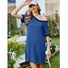 image:imageEkouaer Womens Nightgown Short Sleeve Sleepshirt V Neck Sleepdress Casual Nightshirt Sleepwear Loungewear SXXXLBlue