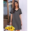 image:imageEkouaer Womens Nightgown Short Sleeve Sleepshirt V Neck Sleepdress Casual Nightshirt Sleepwear Loungewear SXXXLDark Grey2
